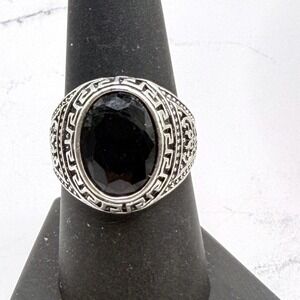 Black Faceted Stone Silver Statement Ring Multiple Sizes‎ Unisex